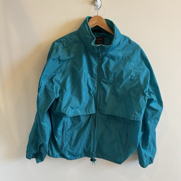 VTG Eddie Bauer Mens L Teal Green Zip Up Hooded Windbreaker Jacket 80's Pockets - Picture 1 of 14